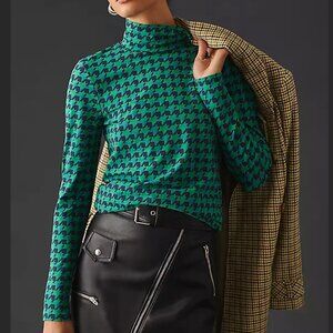 MAEVE by Anthropologie Printed Turtleneck In Green Size Large